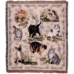Meow Mix Playful Cat Collage Tapestry Throw 50 x 60 - All