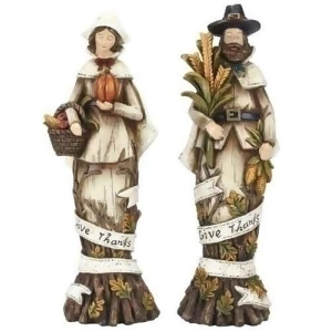 Set of 2 Harvest Give Thanks Pilgrim Couple Thanksgiving Figures 10 - All