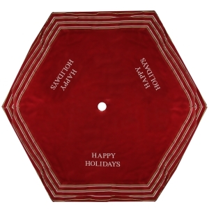 56 Red Happy Holidays Christmas Tree Skirt with Striped Trim - All
