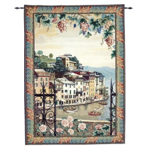 European Port Village on Water Cotton Tapestry Wall Hanging 80 x 56 - All