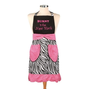 24 Pink and Black Zebra Print Burnt is the New Black Embroidered Chef's Apron - All