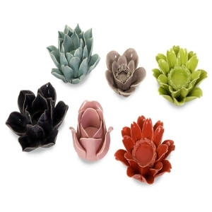 Set of 6 Fanciful Colorful Flower Shaped Tea Light Candle Holders - All
