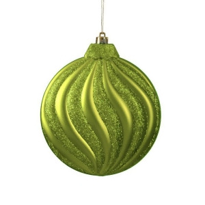 6Ct Matte Green Kiwi Glitter Swirl Shatterproof Christmas Disc Ornaments 6.25 - All