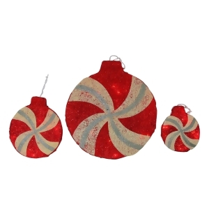 Set of 3 Peppermint Twist Lighted Red Glitter Sisal Christmas Window Decorations - All