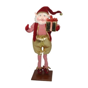 25 Fantasy Peppermint Pat Christmas Elf Holding Present on Display Stand - All