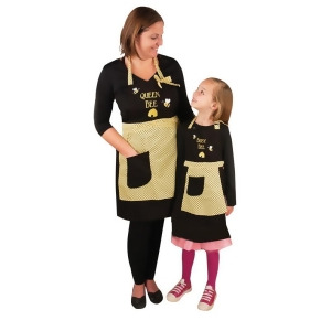 2-Piece Retro-Style Mother and Daughter Black Embroidered Chef's Apron Set - All
