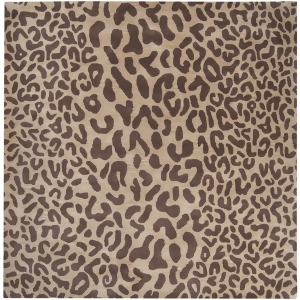 4' x 4' Les Animaux Dark Chocolate Brown and Tan Cheetah Wool Square Area Rug - All