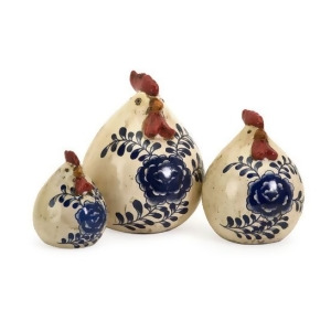 Set of 3 Scandinavian Chickens with Blue Floral Highlights 10 - All