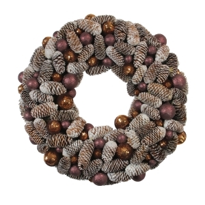 21 Nature's Glow Frosted Pine Cone Ball Ornament Artificial Christmas Wreath - All