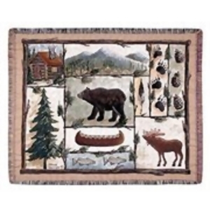 Cabin Fever Moose Bear Lodge Tapestry Throw 50 x 60 - All