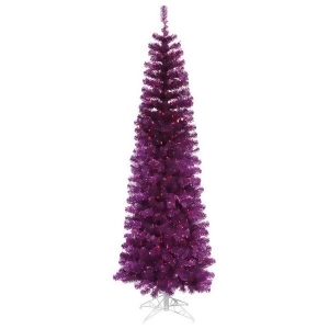 10' Pre-Lit Purple Artificial Pencil Tinsel Christmas Tree Purple Lights - All