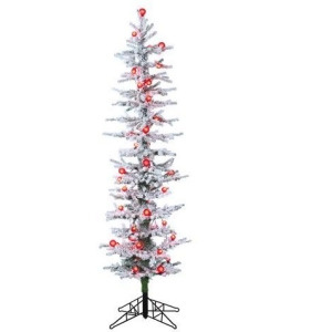 6' Pre-Lit White Snow Flocked Green Pine Artificial Christmas Tree Red Lights - All