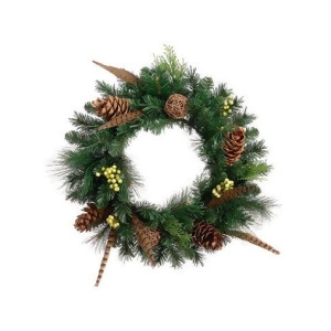 20 Pheasant Feather Artificial Christmas Wreath with Pine Cones Unlit - All
