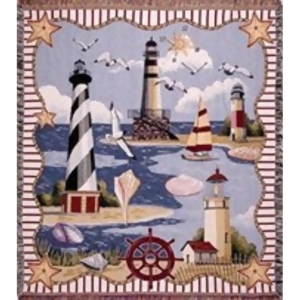Coastal Memories Lighthouses Seashells Birds Tapestry Throw Blanket 50 x 60 - All