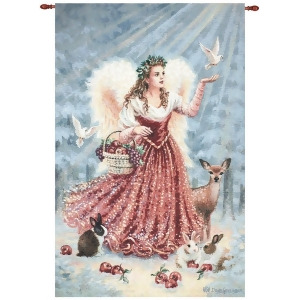 Christmas Angel with Dove and Animals Cotton Tapestry Wall Hanging 36 x 26 - All