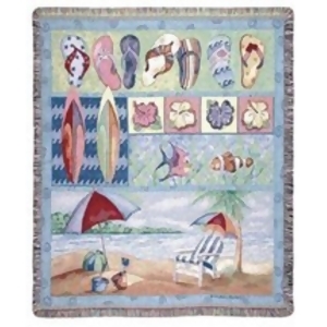 Tropical Flip Flops Beach Umbrella Fish Tapestry Throw Blanket 50 x 60 - All