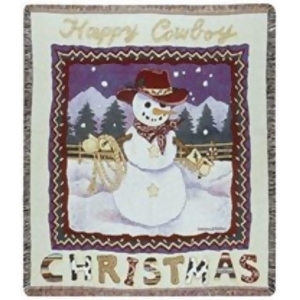 Happy Cowboy Snowman Christmas Tapestry Throw 50 x 60 - All