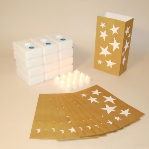 Pack of 12 Battery Operated Led Flameless Tea Candles Gold Stars Luminaria Kit - All