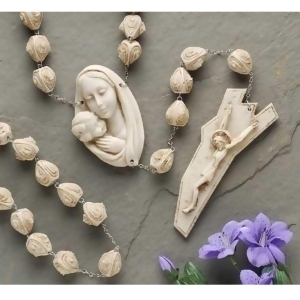 65 Carved Alabasterite Mother With Child Wall Rosary - All