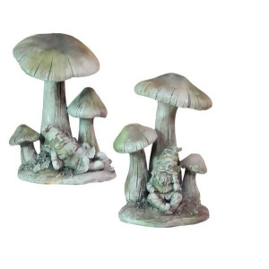 Set of 2 Meadow's Dream Gnomes Lounging Under Mushrooms Garden Statues 11 - All