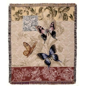 Floral Butterfly Tapestry Afghan Throw Blanket 50 x 60 - All