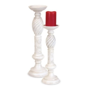 Set of 2 Classical Off White Finish Christmas Pillar Candlestick Holders 19 - All