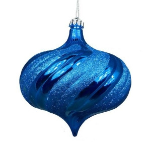 4Ct Shiny Lavish Blue Glitter Swirl Shatterproof Onion Christmas Ornaments 5.75 - All