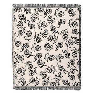 Avacado Green and White Rose Afghan Throw Blanket 50 x 60 - All