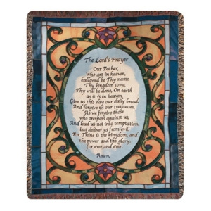 Religious The Lord's Prayer Stained Glass Style Tapestry Throw Blanket 50 x 60 - All