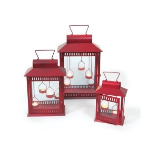 Set of 3 Red Christmas Indoor/Outdoor Tea Light Candle Lanterns 18 - All