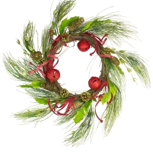 21 Christmas Brites Red Green Jingle Bell Glitter Artificial Wreath Unlit - All