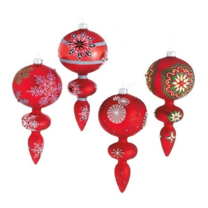 Set of 4 Dazzling Red Snowflake Design Glass Finial Christmas Ornaments 7 - All
