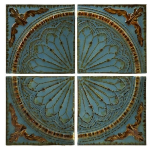 Set of 4 Weathered Blue Medallion Iron Wall Tile Art Panels 15.75 - All