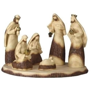 Set of 7 Inspirational Wood Look Religious Christmas Nativity Scene with Base - All
