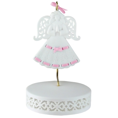 Pink Ribbon Porcelain Angel Ornament With Hanger and Base #46721G 