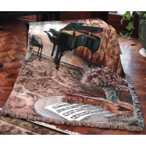 Music Room Grand Piano and Violin Tapestry Throw Blanket 50 x 60 - All