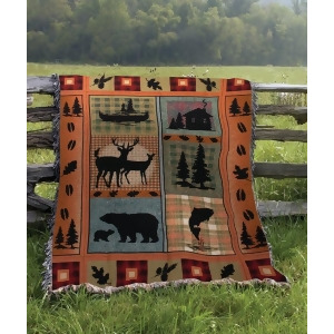 Rustic Lodge Bear Deer Fish and Cabin Plaid Tapestry Throw Blanket 50 x 60 - All