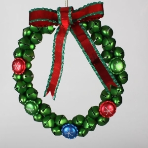 14.5 Christmas Brights Green Jingle Bell Wreath with Red Bow - All