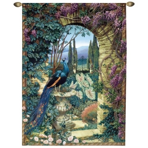 Secret Garden Peacock Urn in Archway Cotton Tapestry Wall Hanging 80 x 56 - All
