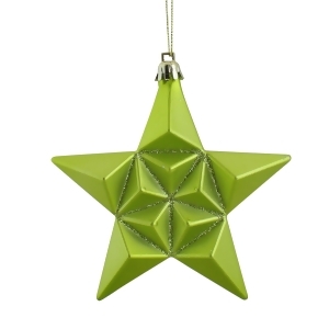 12Ct Matte Green Kiwi Glittered Star Shatterproof Christmas Ornaments 5 - All