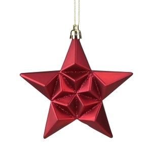 12Ct Matte Red Hot Glittered Star Shatterproof Christmas Ornaments 5 - All