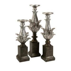 Set of 3 Dramatic Silver Lotus Flower Candlestick Holders - All