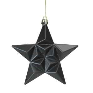 12Ct Matte Jet Black Glittered Star Shatterproof Christmas Ornaments 5 - All