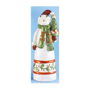 18 Folk Art Snowman holding a Christmas Tree Table Top Figure - All