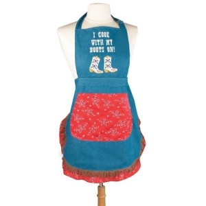 24 Cowgirl Blue Cook With My Boots On Embroidered Chef Apron with Frayed Trim - All