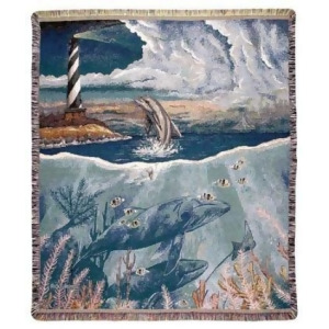 Dolphins Lighthouse Tapestry Throw Blanket 50 x 60 - All