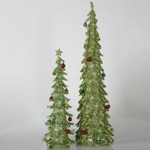 Set of 2 Christmas Brights Lime Green Glitter Mesh Christmas Trees 2' 3' - All