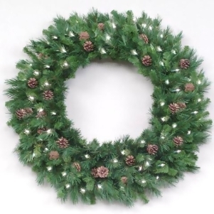 12' Pre-Lit Cheyenne with Pine Cones Commercial Christmas Wreath Clear Lights - All