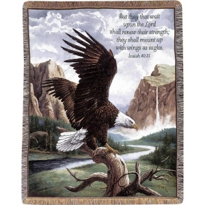 Religious Inspirational Freedom Eagles Verse Tapestry Throw Blanket 50 x 60 - All