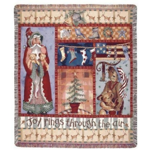 Joy Rings Thru the Air Christmas Folk Art Tapestry Throw Afghan 50 x 60 - All